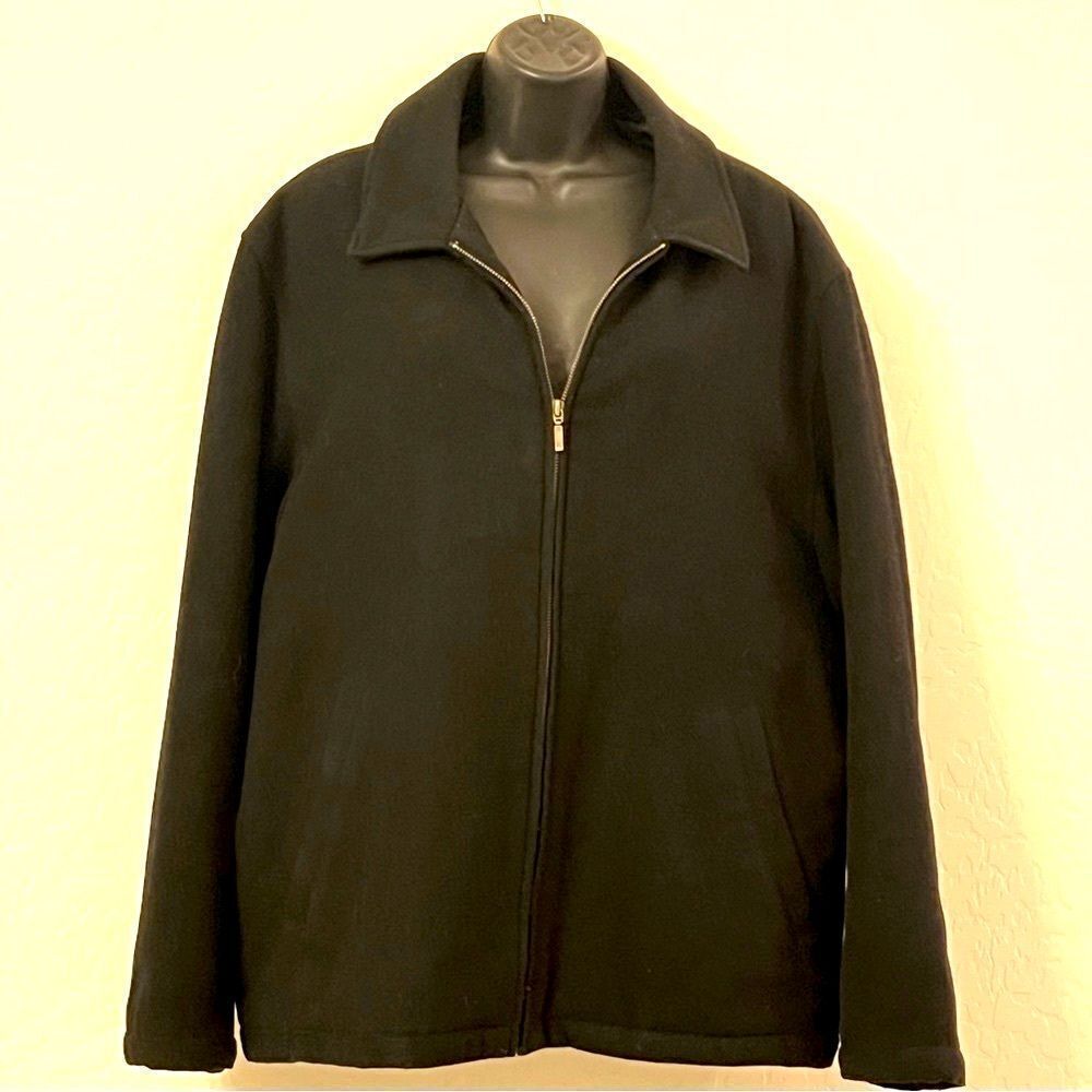 Wilkie Rodriguez Black Wool Cashmere Blend Full Zip Collar Bomber Jacket L